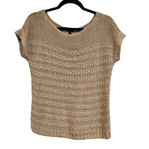Talbots Petite Linen Short Sleeve Knit Top Size SP Beige Boho Nautical Beachy Co
